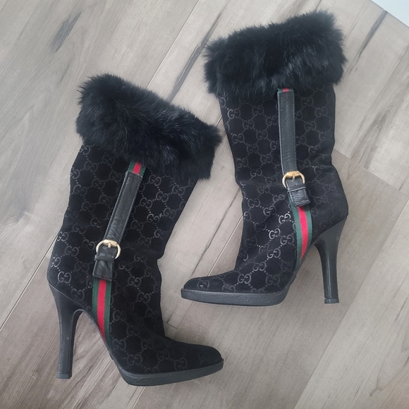 Gucci Monogram Suede Fur Boots - Picture 2 of 9